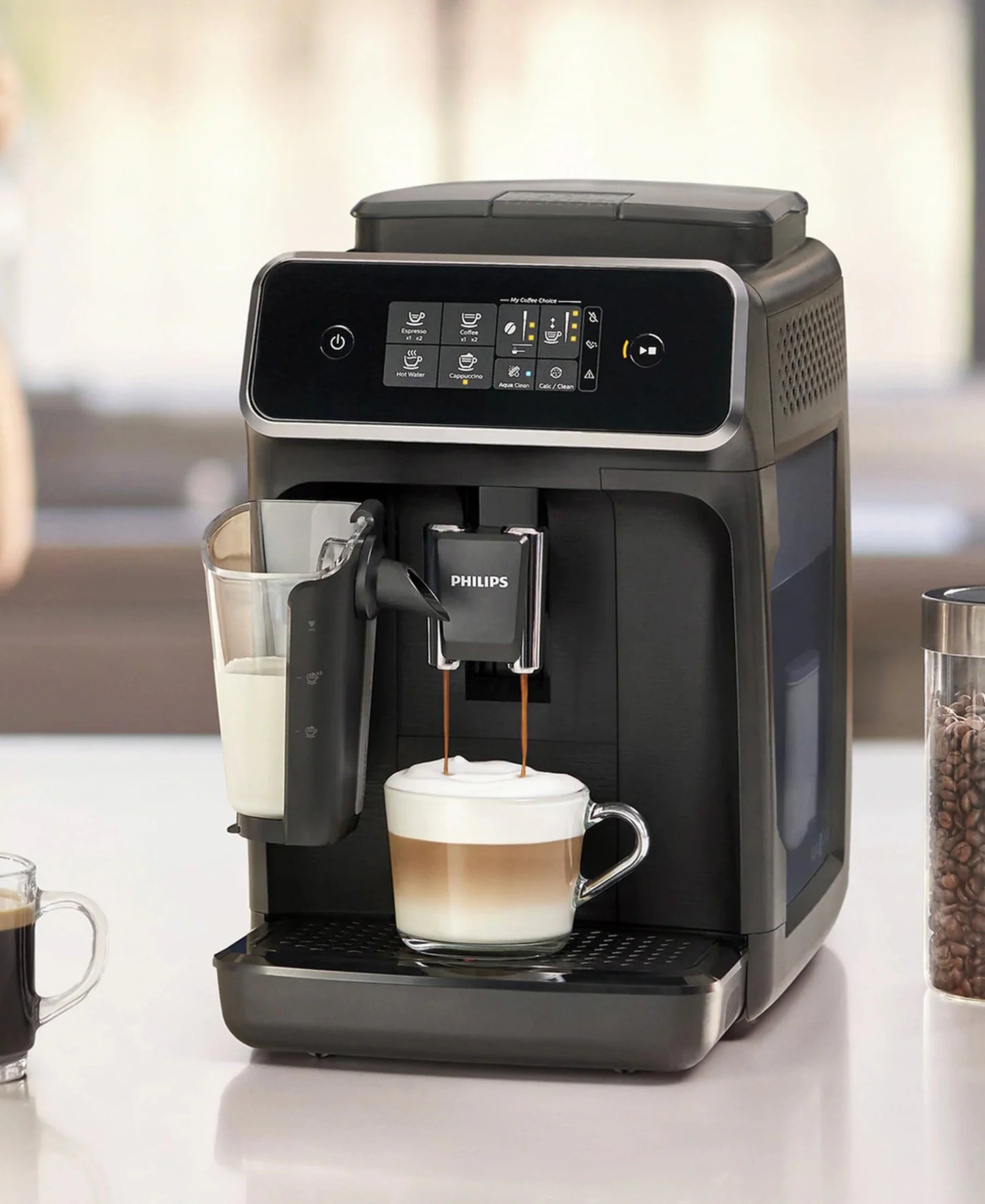 Kompakte Kaffeemaschine mit integriertem Bohnenmahlwerk