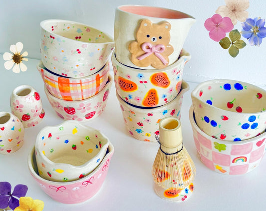 cute various matcha bowls
