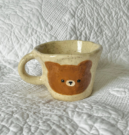 PREORDER: speckled cottagecore bear face handmade mug-bear mug-handmade mug-ceramic mug handmade-animal mug-cute mug handmade-kawaii mug