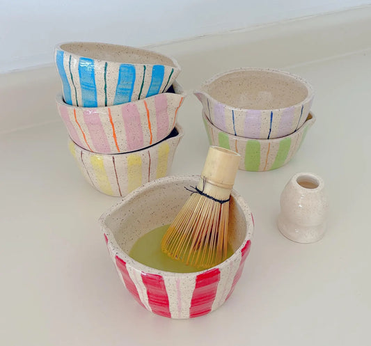 PREORDER: stripes handmade matcha bowl-handmade matcha spout bowl-cute matcha bowl-handmade ceramic matcha bowl-cute matcha set-matcha bowl